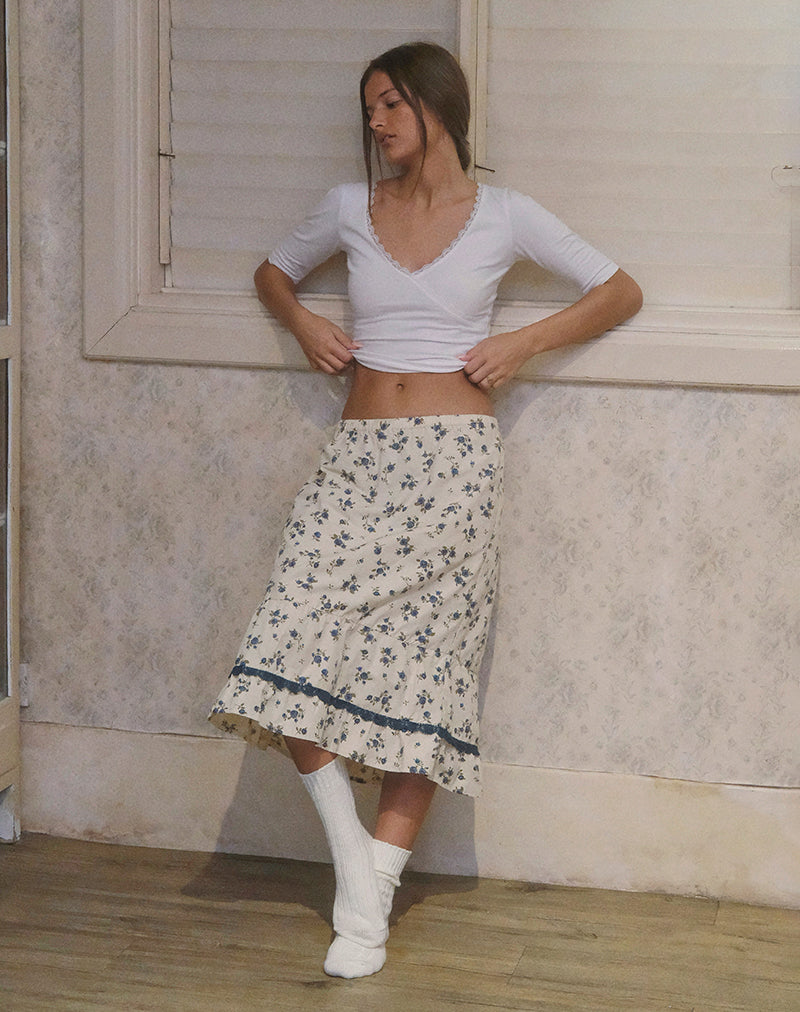 Image of Ilaria Midi Skirt in Ditsy Leaf Rose Navy