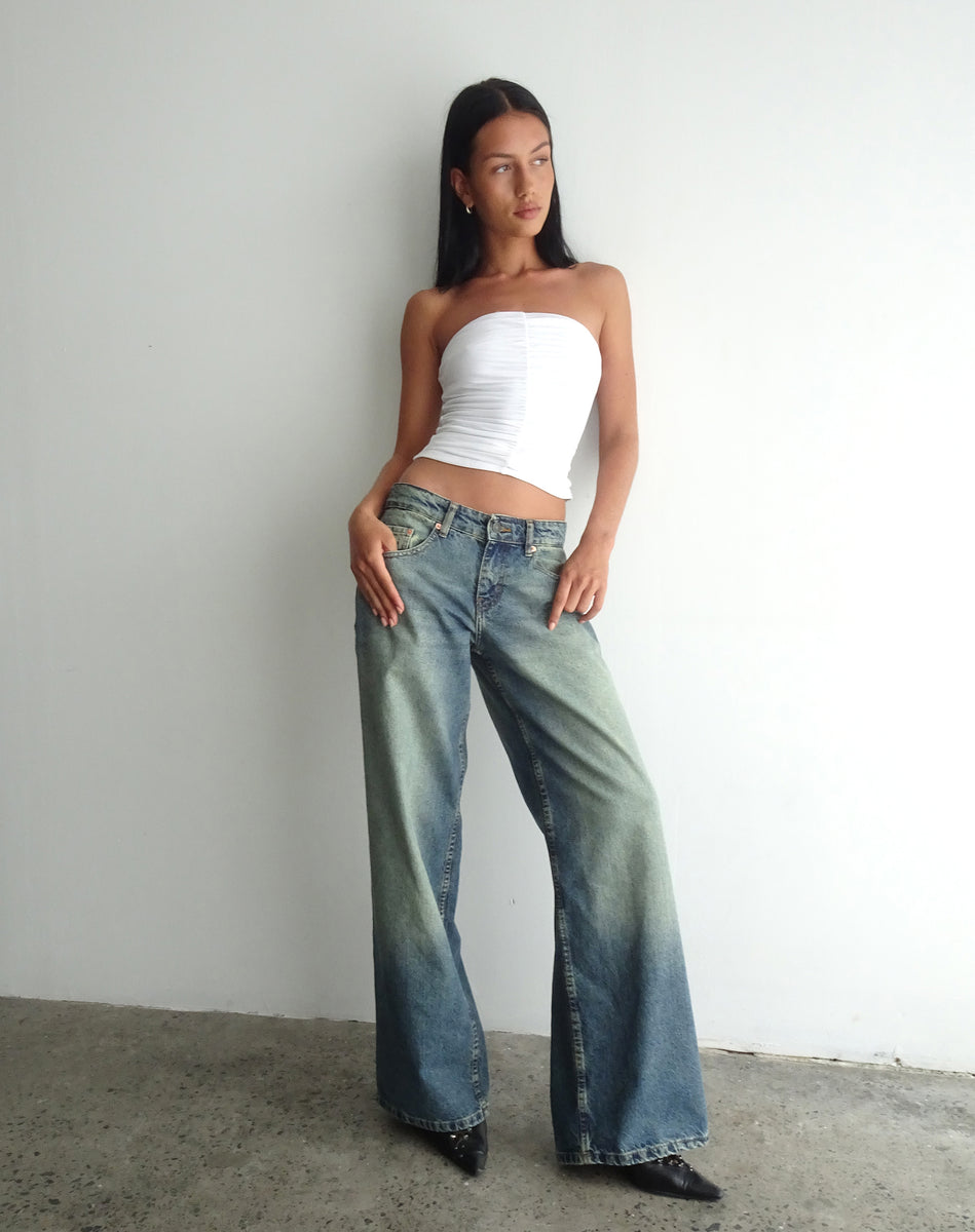 Extreme Blue Green Extra Wide Low Rise Jeans | Roomy – motelrocks.com