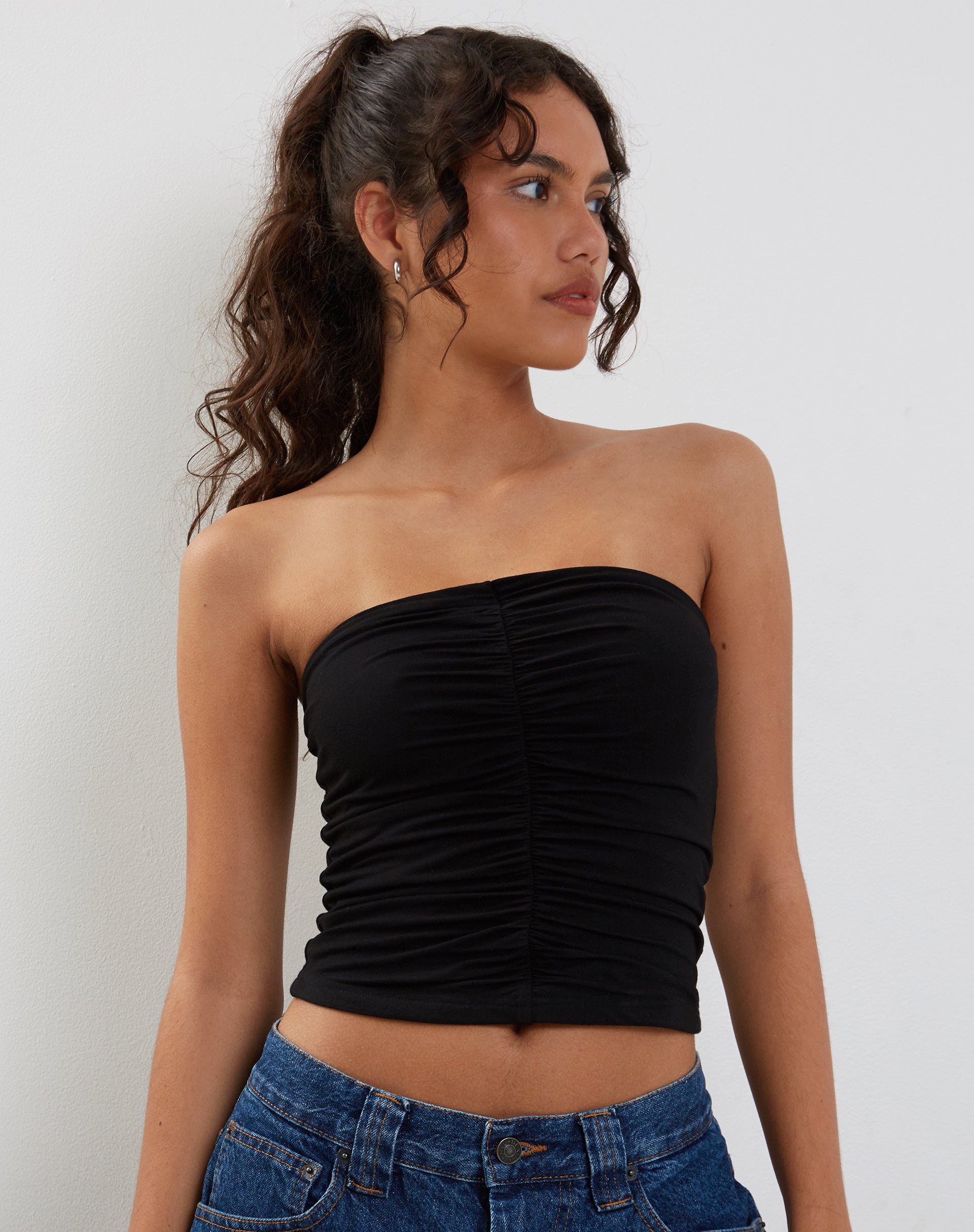 Image of Sajna Ruched Bandeau Top in Black