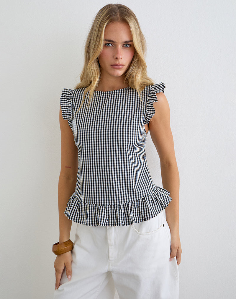Image of Salome Peplum Top in Mini Gingham Grey