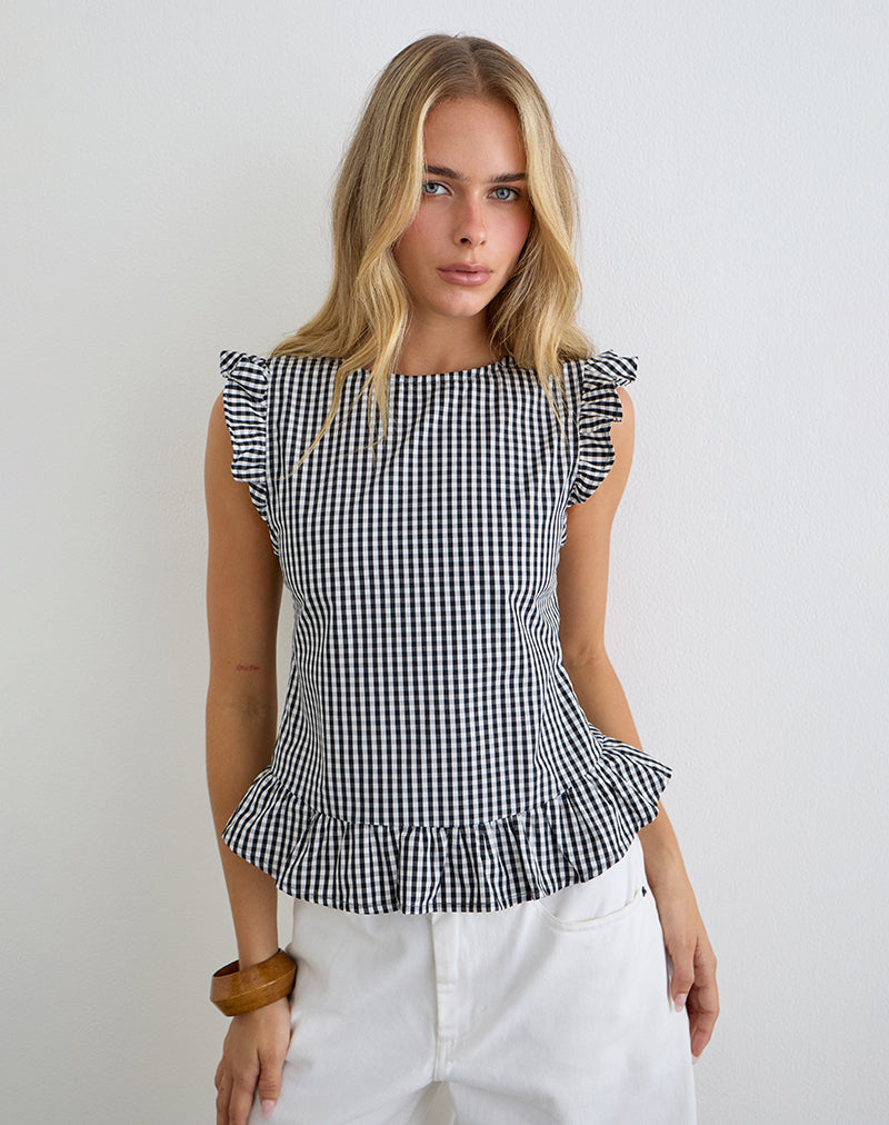 Image of Salome Peplum Top in Mini Gingham Grey
