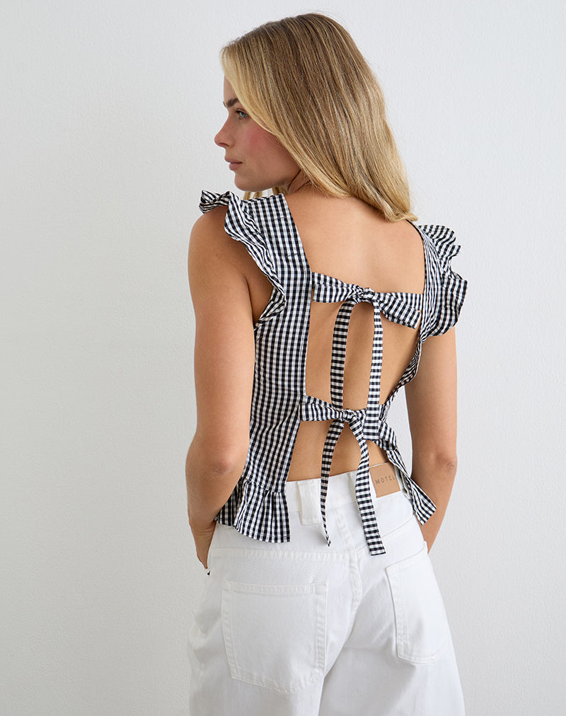 Salome Peplum Top in Mini Gingham Grey