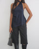 Image of Sambara Asymmetric Halter Top with Scarf Tie in Satin Navy
