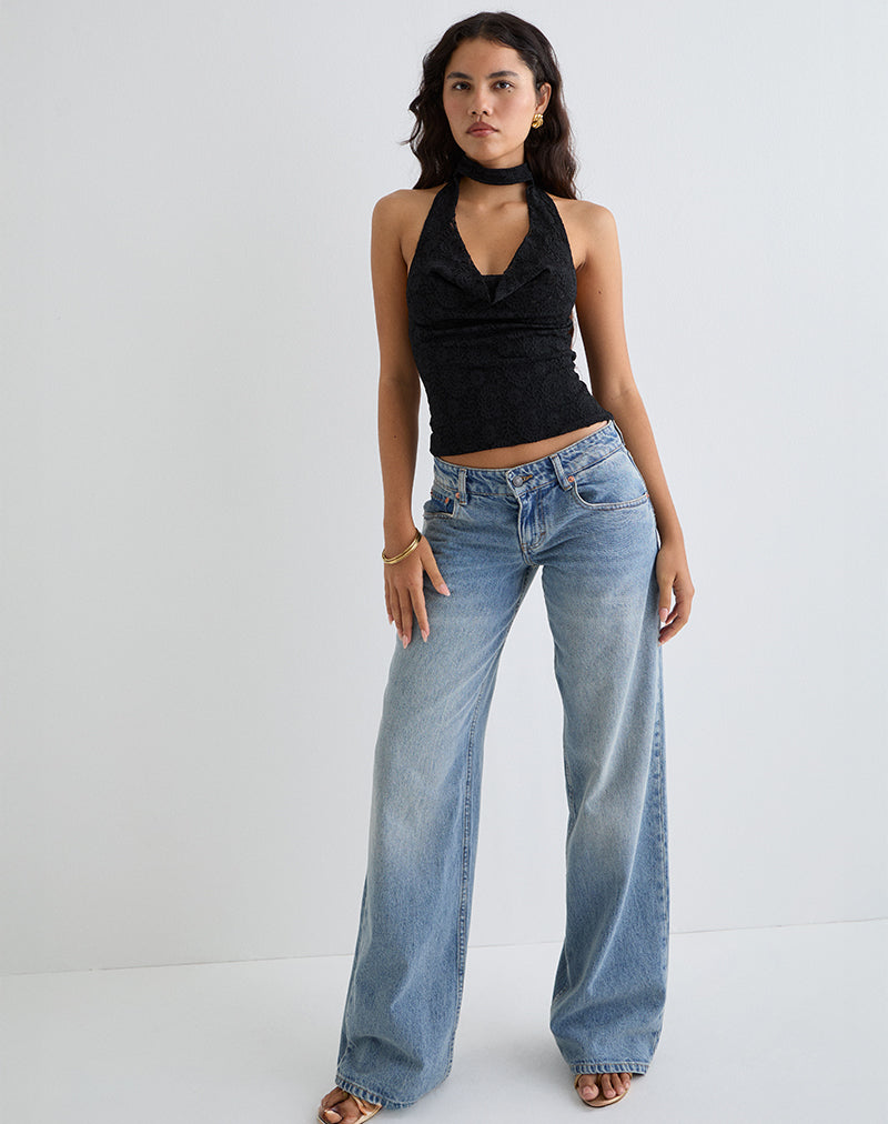 Image of Samwell Halterneck Top in Paisley Lace Black