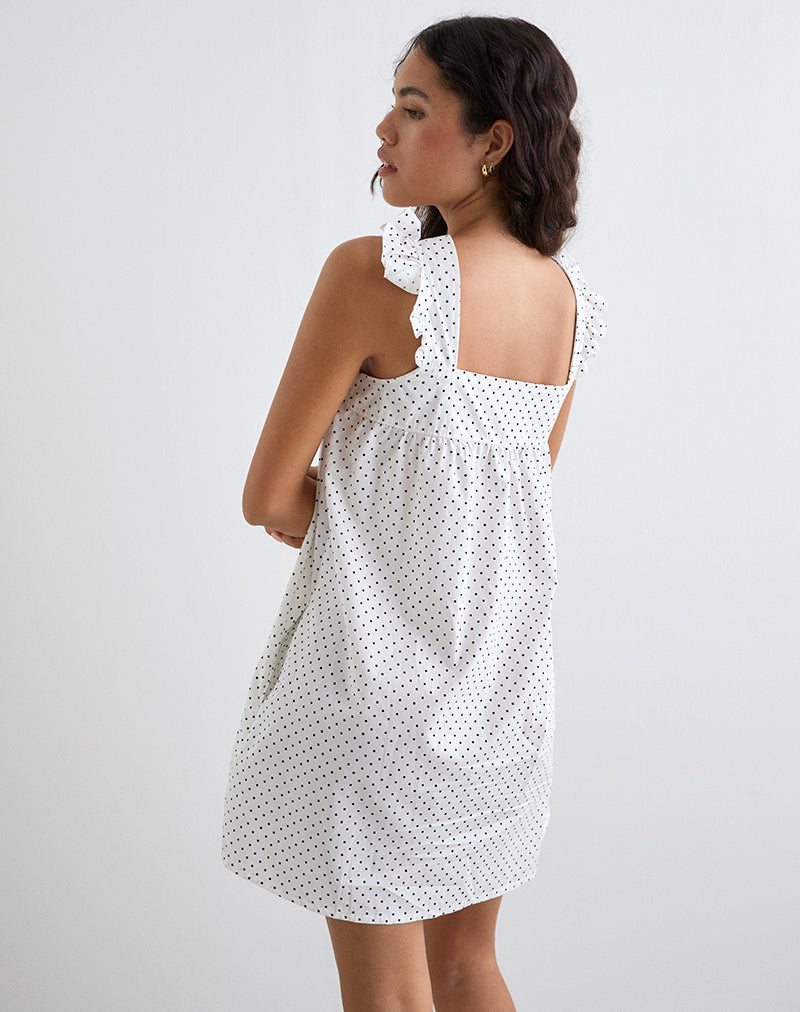 Image of Sanaly Mini Dress in White with Black Micro Polka