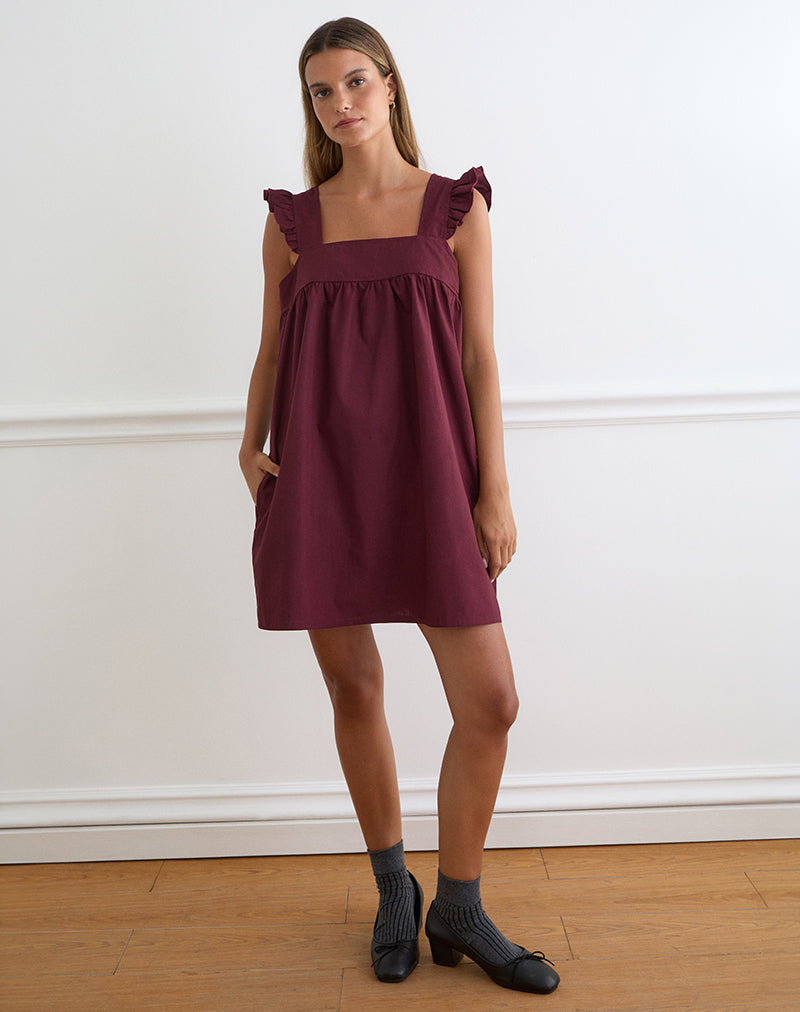Image of Sanaly Mini Dress in Poplin Maroon