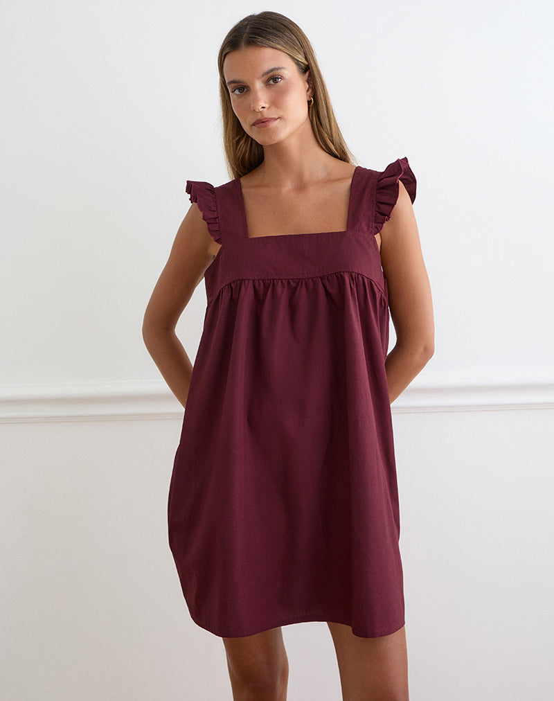 Image of Sanaly Mini Dress in Poplin Maroon