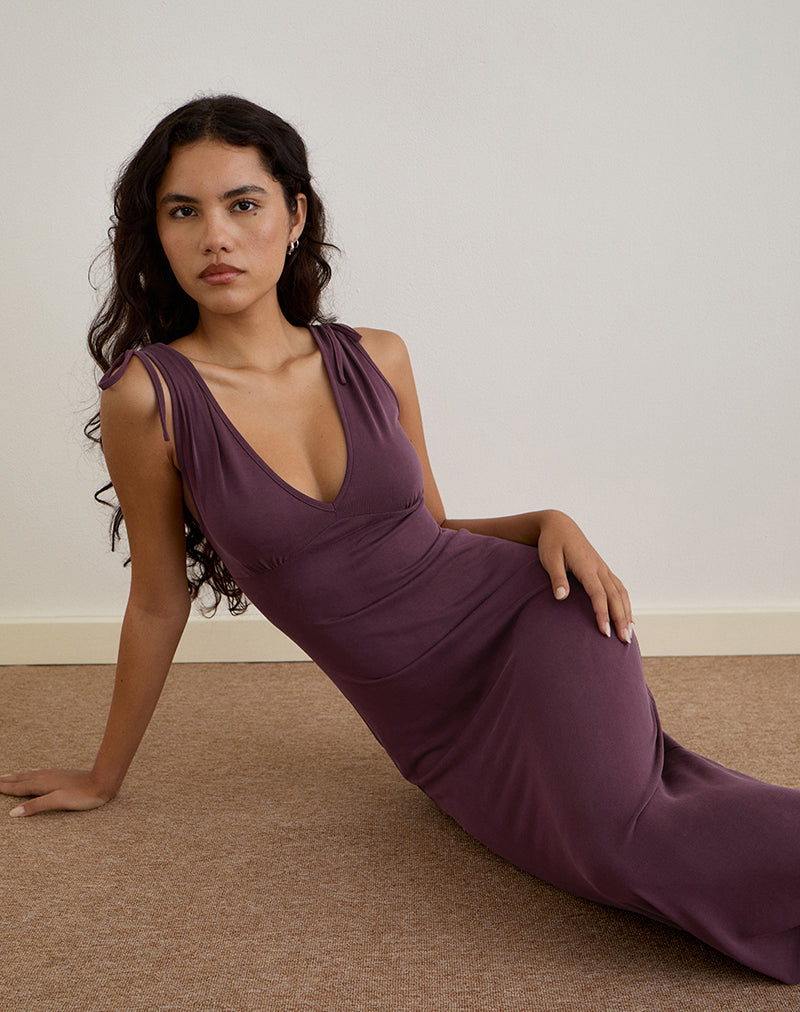 Image of Sanyu Plunge Maxi Dress in Cupro Deep Purple