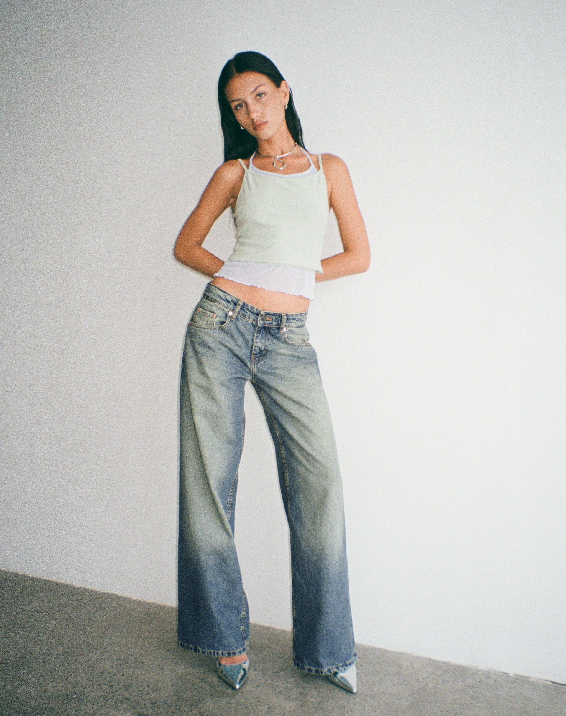 Matal Rocks Extreme Blue Green Extra Wide Low Rise Jeans | Roomy – motelrocks.com
