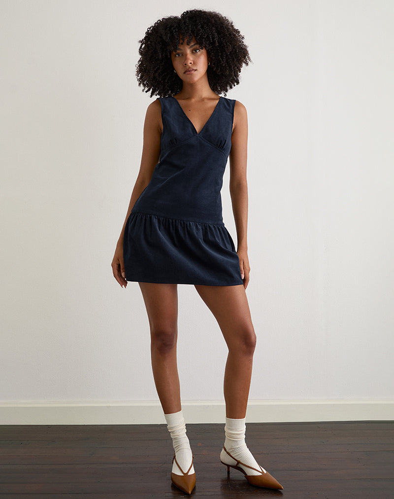 Image of Sarabi Plunge Mini Dress in Cord Navy