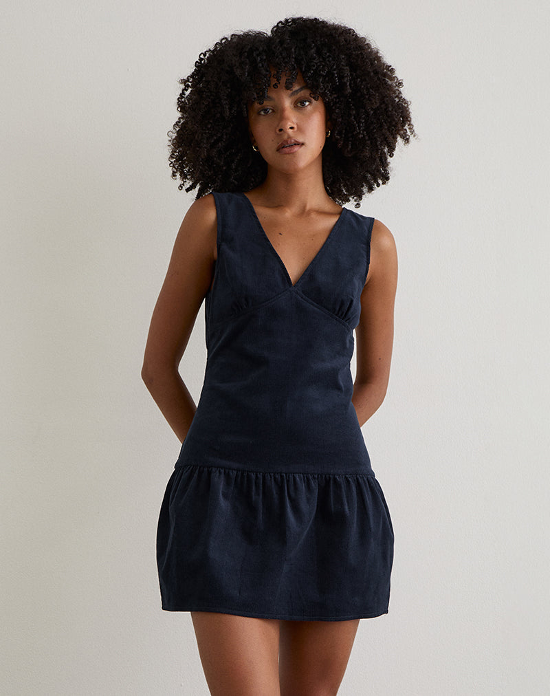 Image of Sarabi Plunge Mini Dress in Cord Navy