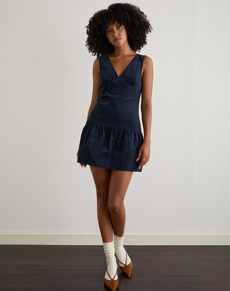 Image of Sarabi Plunge Mini Dress in Cord Navy