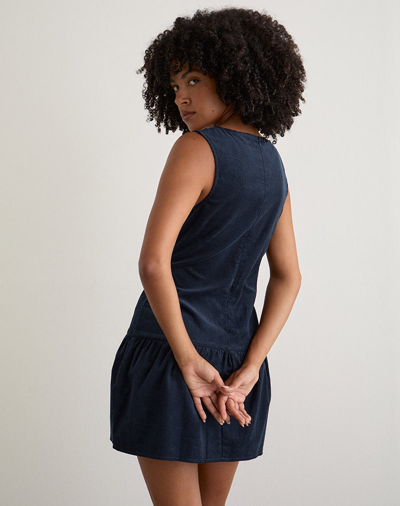 Image of Sarabi Plunge Mini Dress in Cord Navy