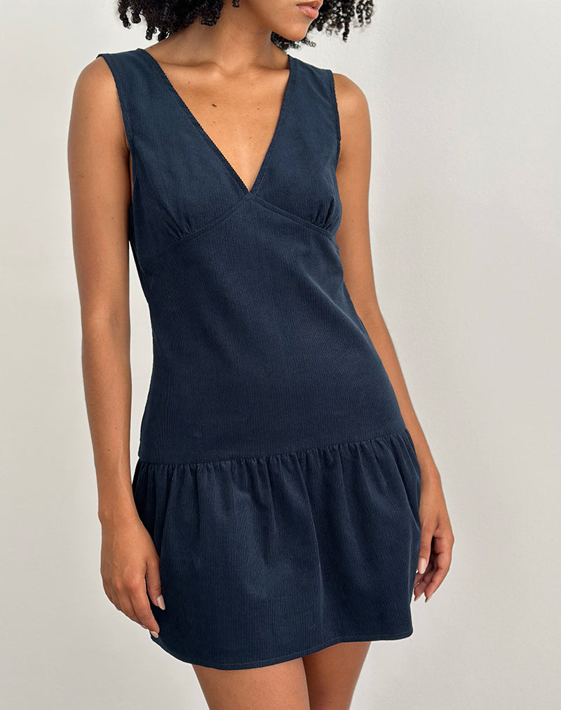 Image of Sarabi Plunge Mini Dress in Cord Navy