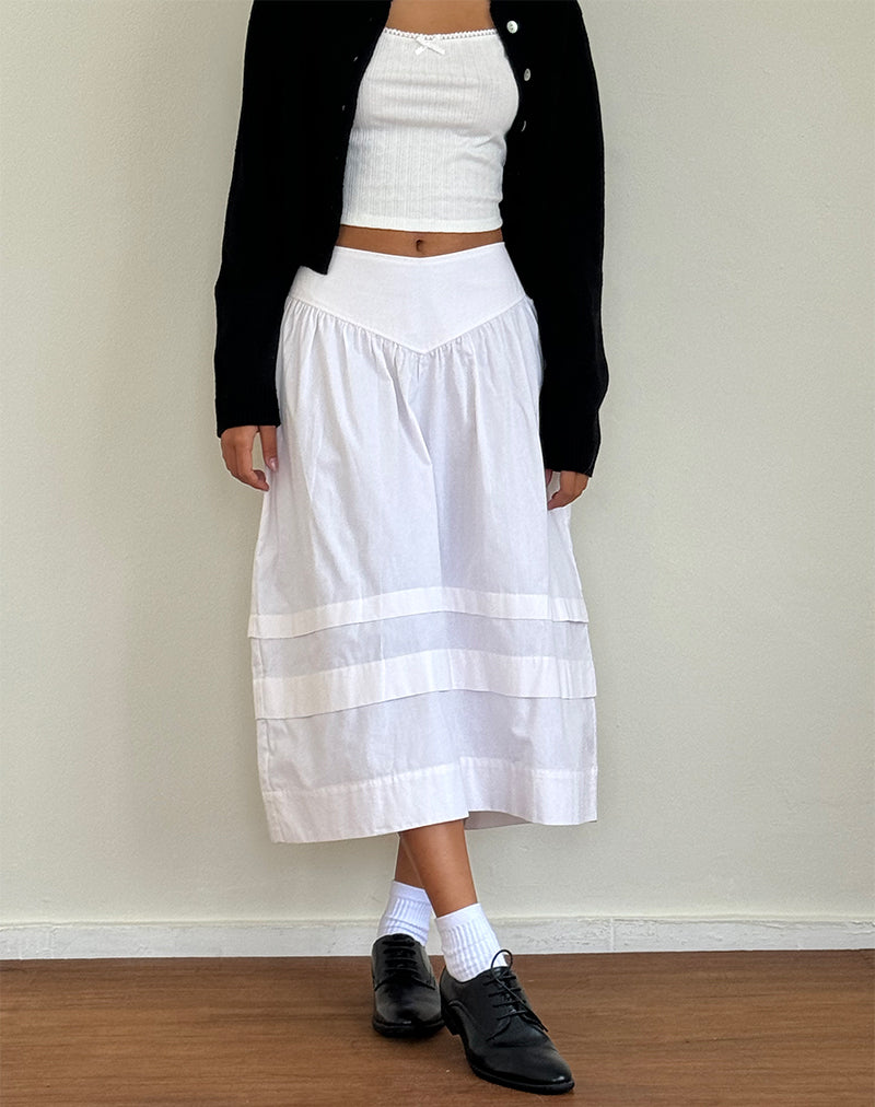 Sarayu Midi Skirt in Poplin White