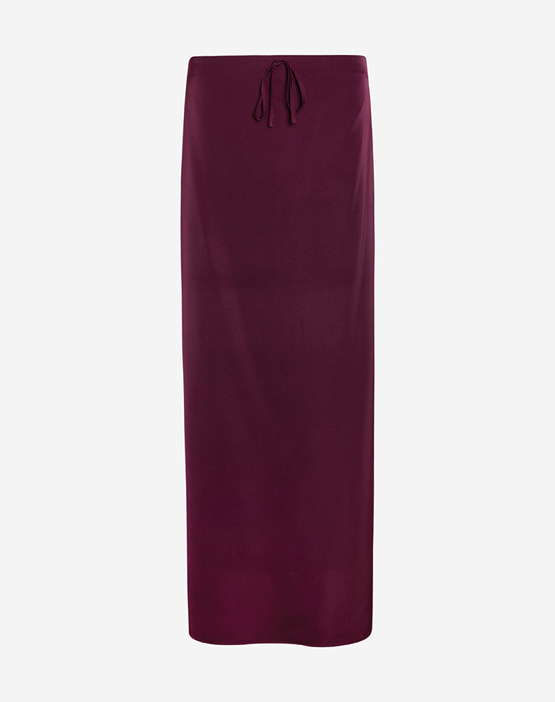 Image of Sarinem Maxi Skirt in Satin Burgundy