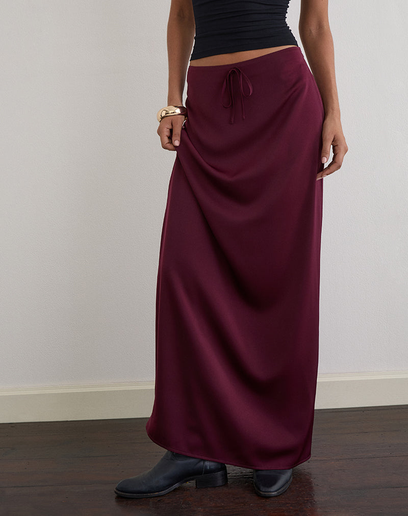 Image of Sarinem Maxi Skirt in Satin Burgundy