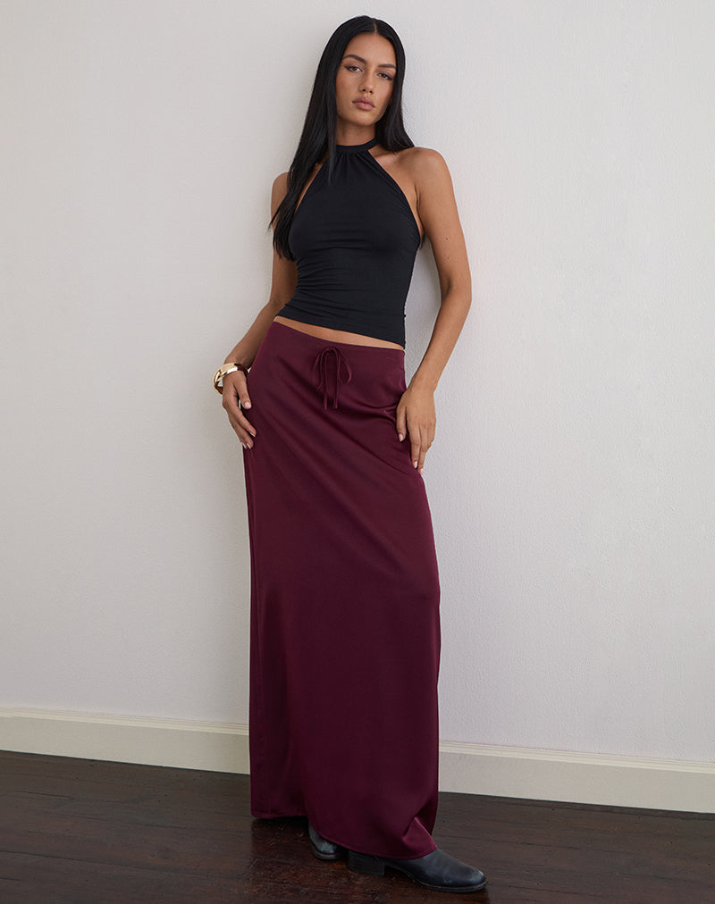 Image of Sarinem Maxi Skirt in Satin Burgundy