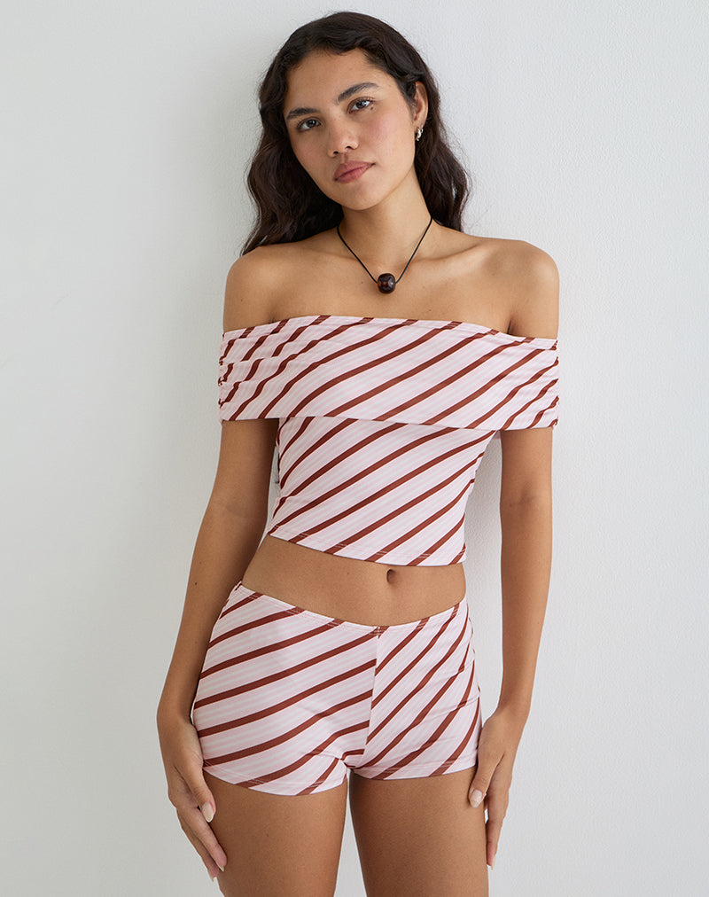 Image of Sarla One Shoulder Top in Diagonal Stripe Pink