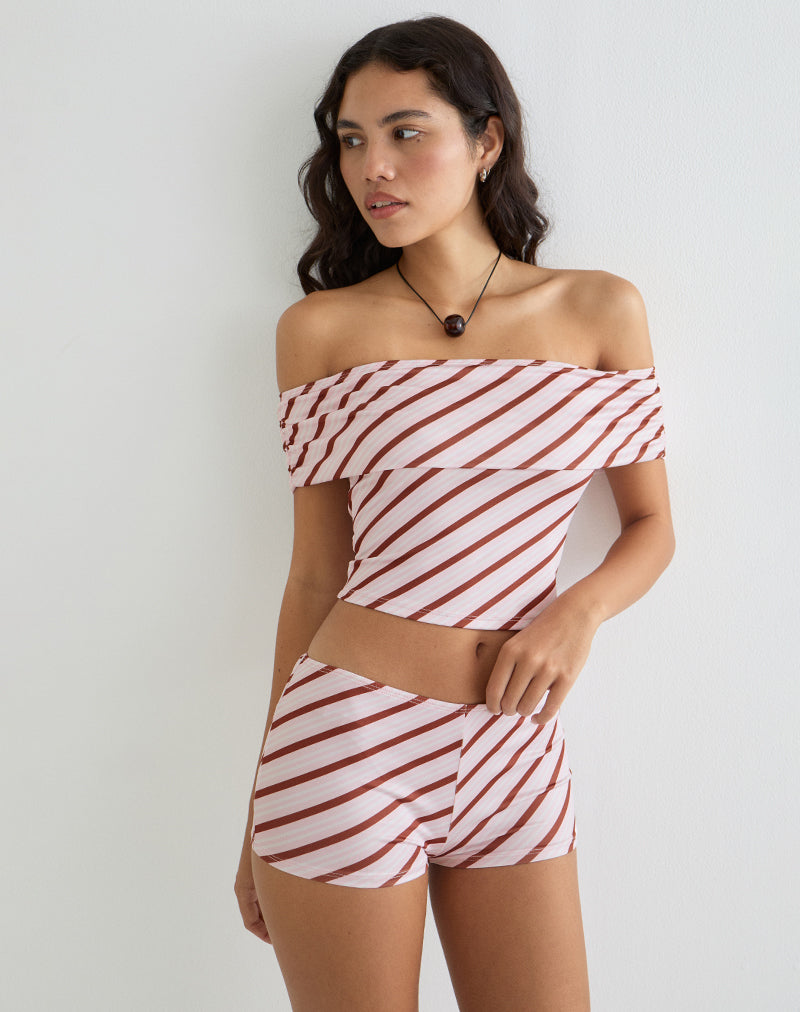 Image of Sarla One Shoulder Top in Diagonal Stripe Pink