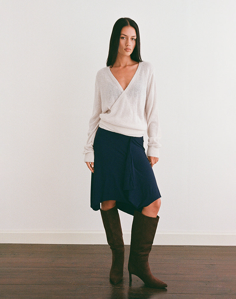 Image of Saroya Plunge Wrap Top in Knit Ecru