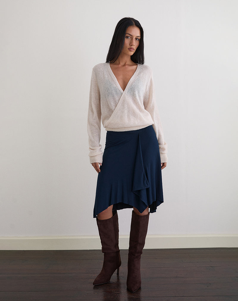 Image of Saroya Plunge Wrap Top in Knit Ecru