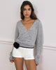 Image of Saroya Plunge Wrap Top in Knit Grey