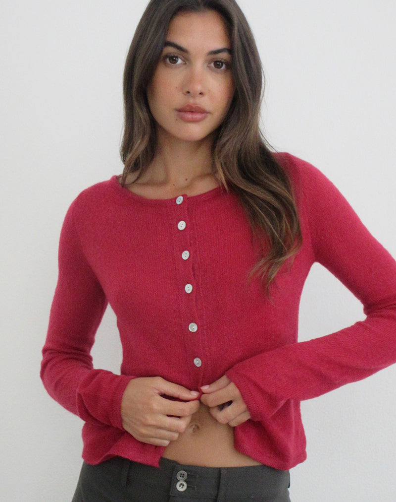 Image of Sartini Long Sleeve Top in Sheer Knit Red