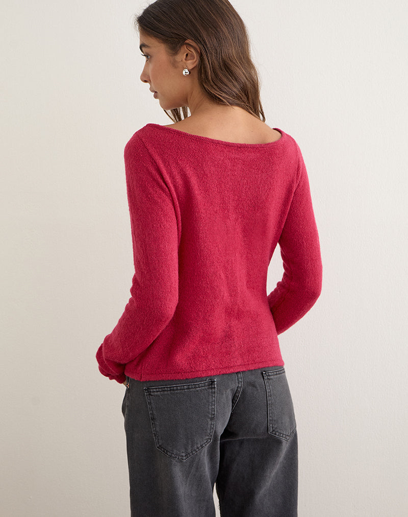 Image of Sartini Long Sleeve Top in Sheer Knit Red