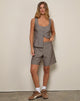 Image of Sarun Longline Short in Pinstripe Brown