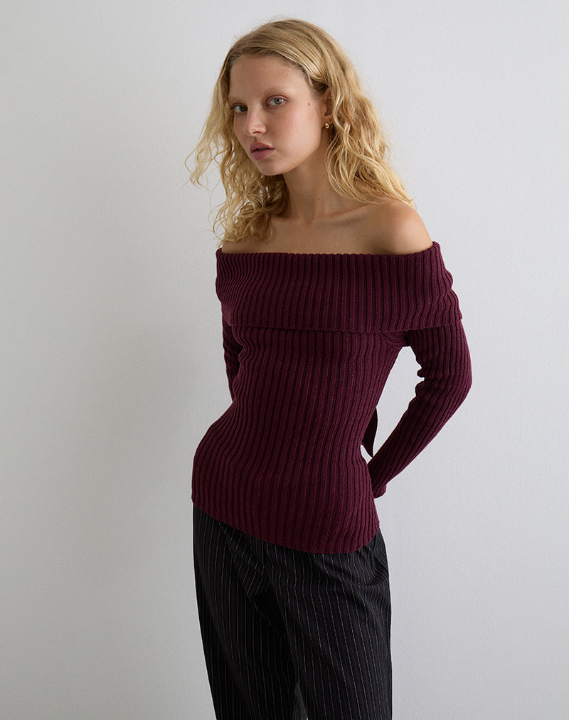 Image of Saskia Bardot Bow Back Top in Dark Cherry