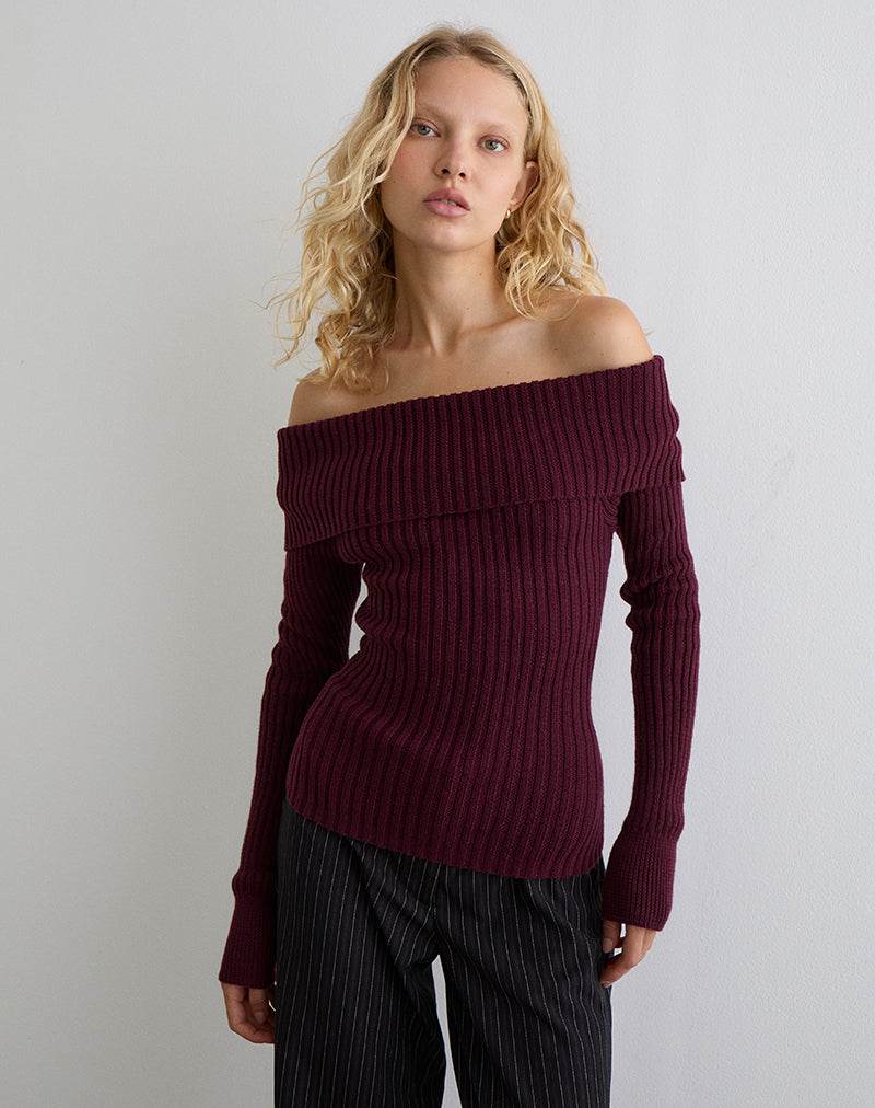 Image of Saskia Bardot Bow Back Top in Dark Cherry