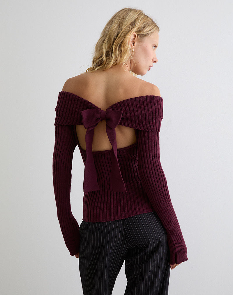Image of Saskia Bardot Bow Back Top in Dark Cherry