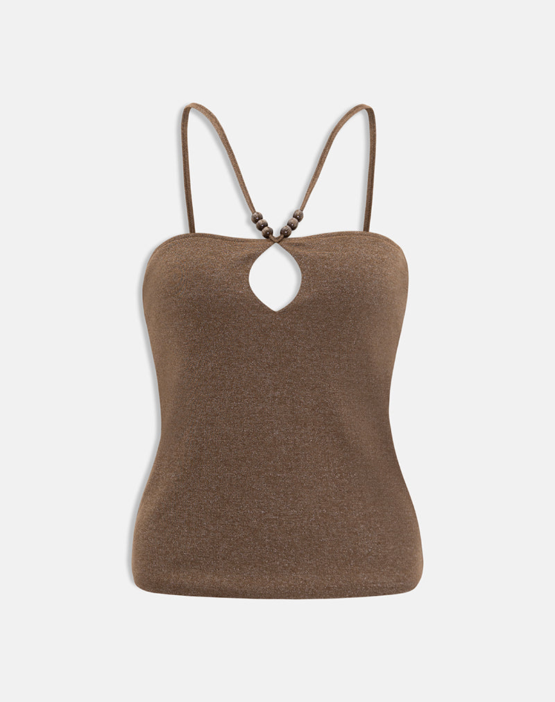 Satuna Top with Beads in Shimmer Knit Brown