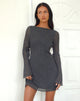 Black Textured Chiffon Long Sleeve Mini Dress
