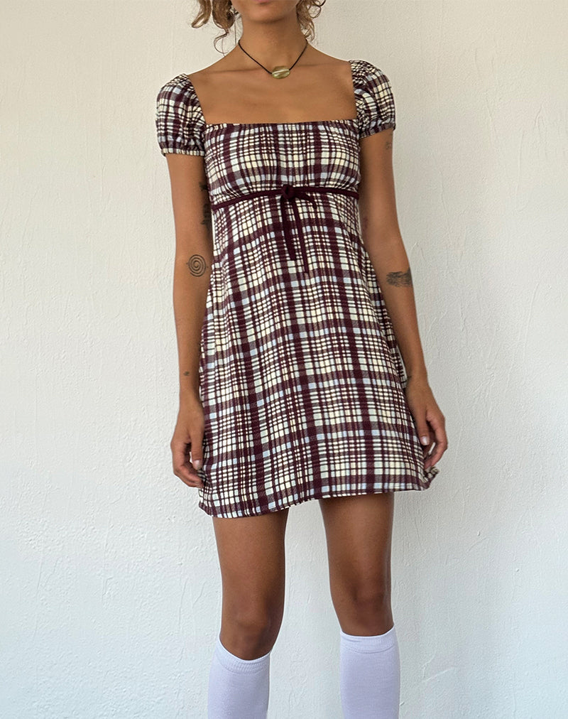 Savio Mini Dress in Multi Check Brown