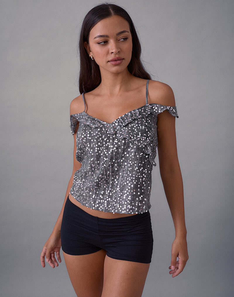 Savira Top in Chiffon Sequin Grey