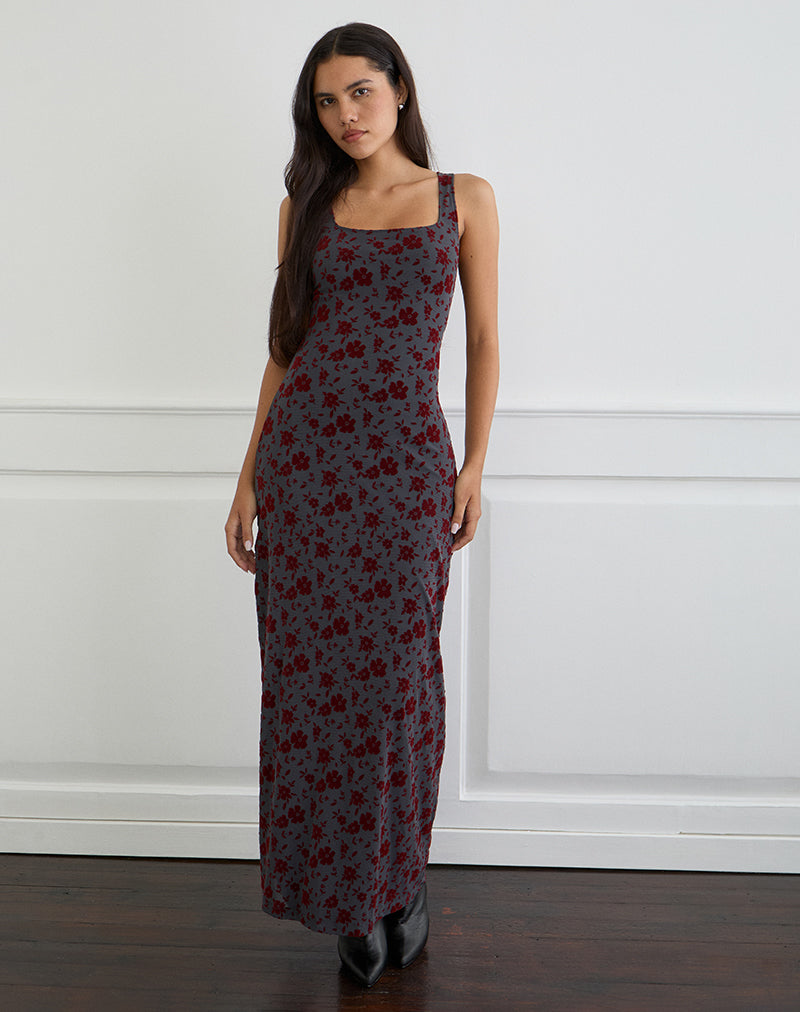 Image of Sayidan Maxi Dress in Garden Floral Blue Grey