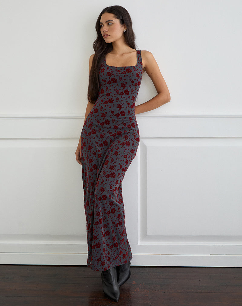 Image of Sayidan Maxi Dress in Garden Floral Blue Grey