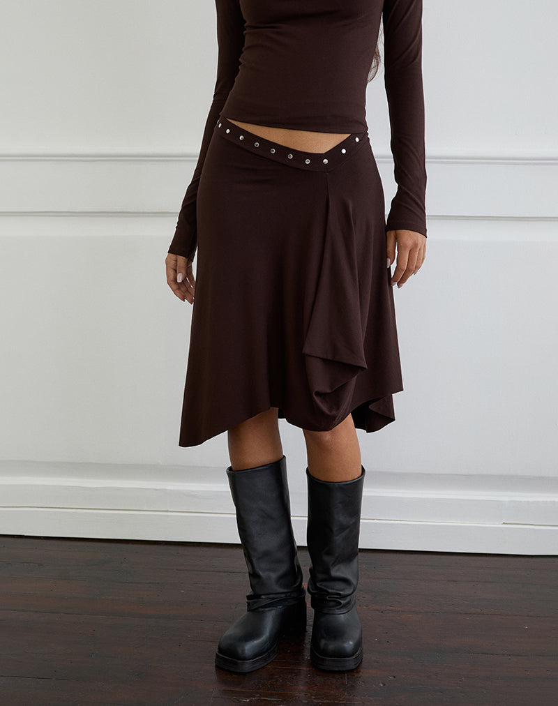 Image of Emera Midi Skirt with Studs in Bitter Chocolate