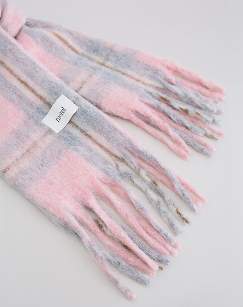 Scarf in Brushed Knit Pink Check