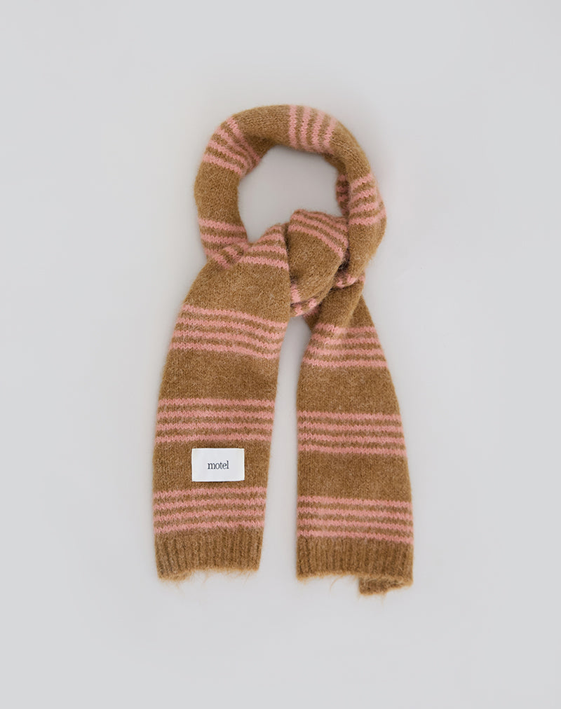 Image of Scarf in Knit Pink Stripe Brushed Wool