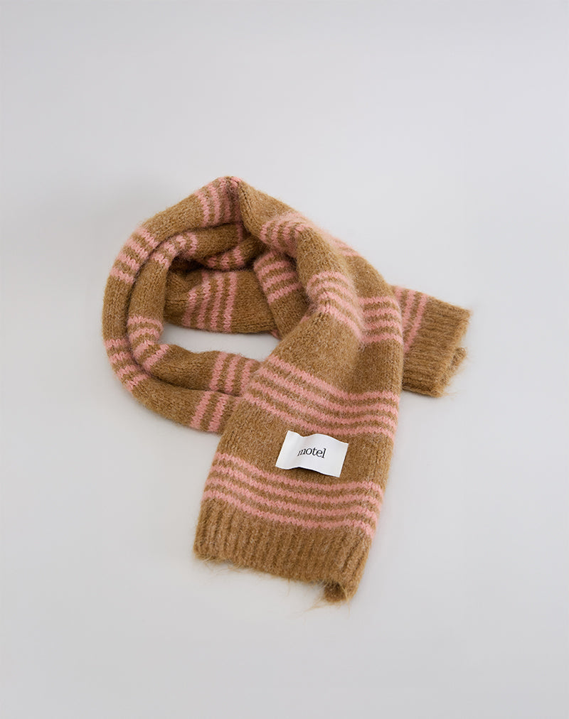 Image of Scarf in Knit Pink Stripe Brushed Wool