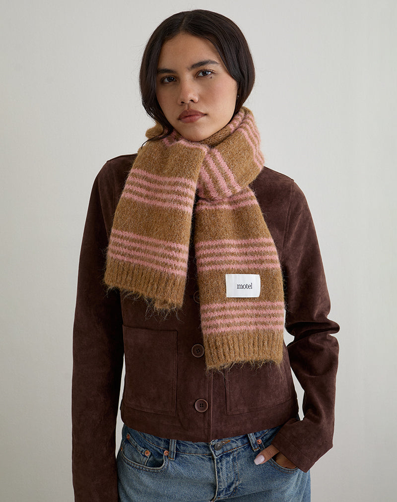 Image of Scarf in Knit Pink Stripe Brushed Wool