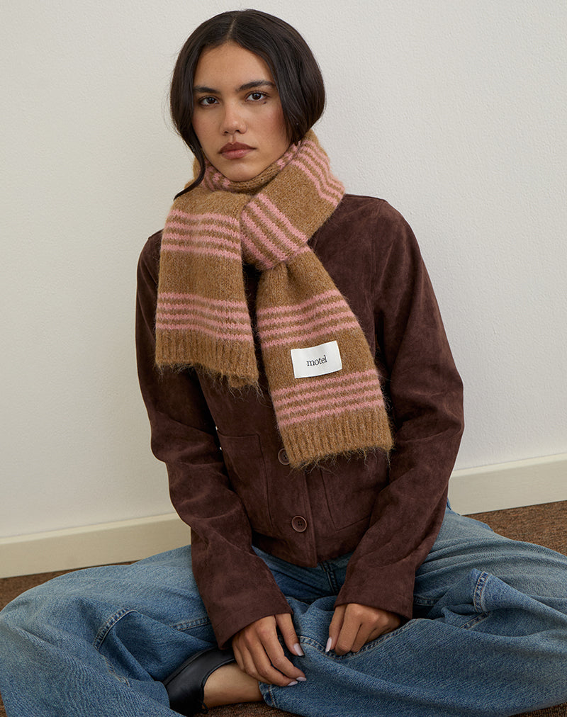 Image of Scarf in Knit Pink Stripe Brushed Wool