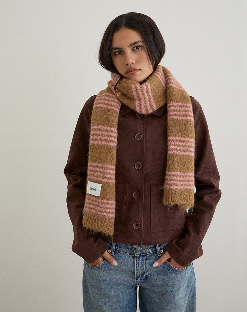 Image of Scarf in Knit Pink Stripe Brushed Wool