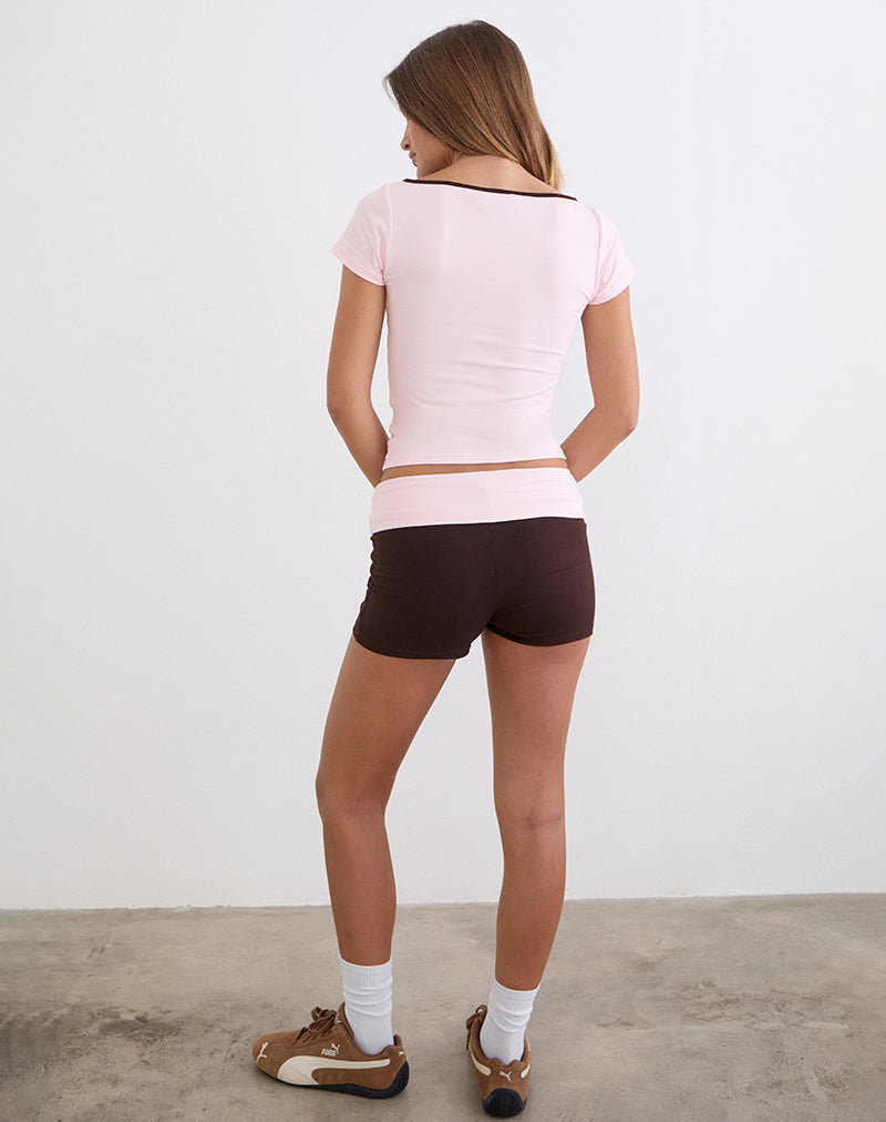 Image of Sea Foldover Short in Bitter Chocolate and Light Pink