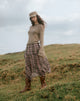 Image of Sedra Midi Skirt in Brown and Pink Blurry Check