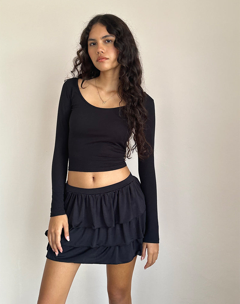 Sefone Tiered Mini Skirt in Slinky Black