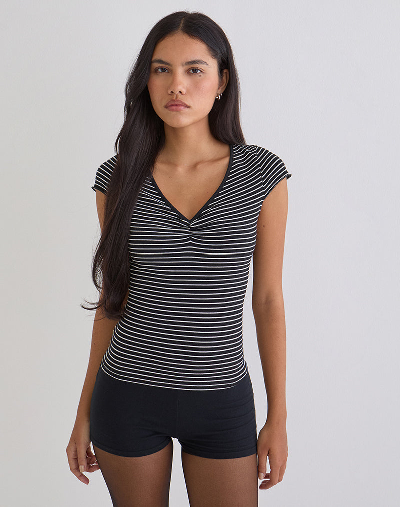 Image of Seiren Top in Stripe Jersey Black and White